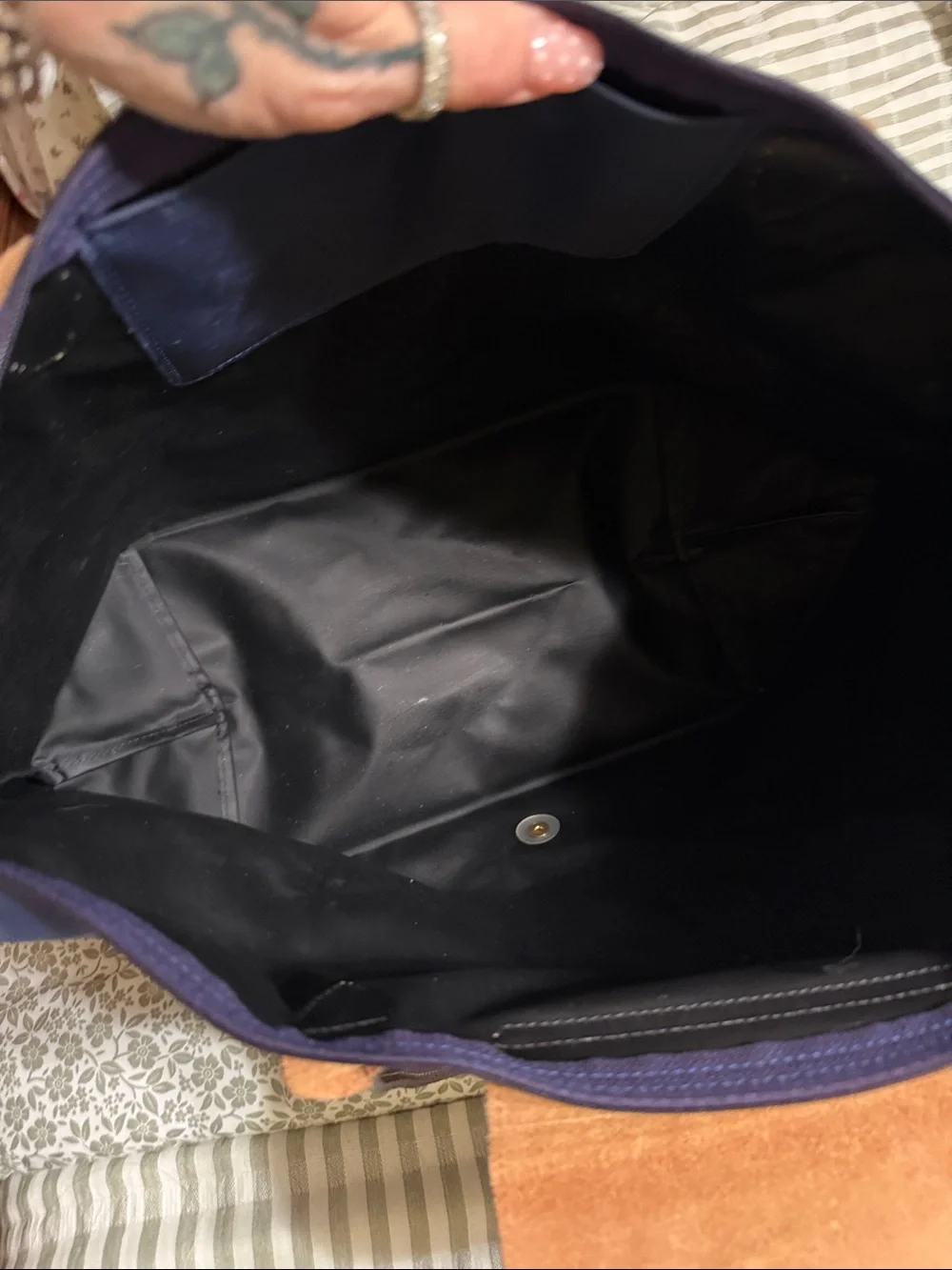 Longchamp Navy Tote with Brown Leather Trim - Picture 5 of 7